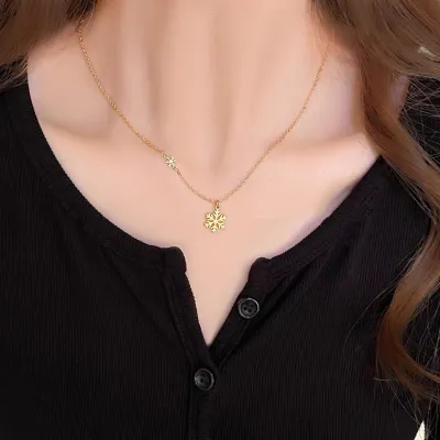 18k Gold Snowflake Stainless Steel Necklace